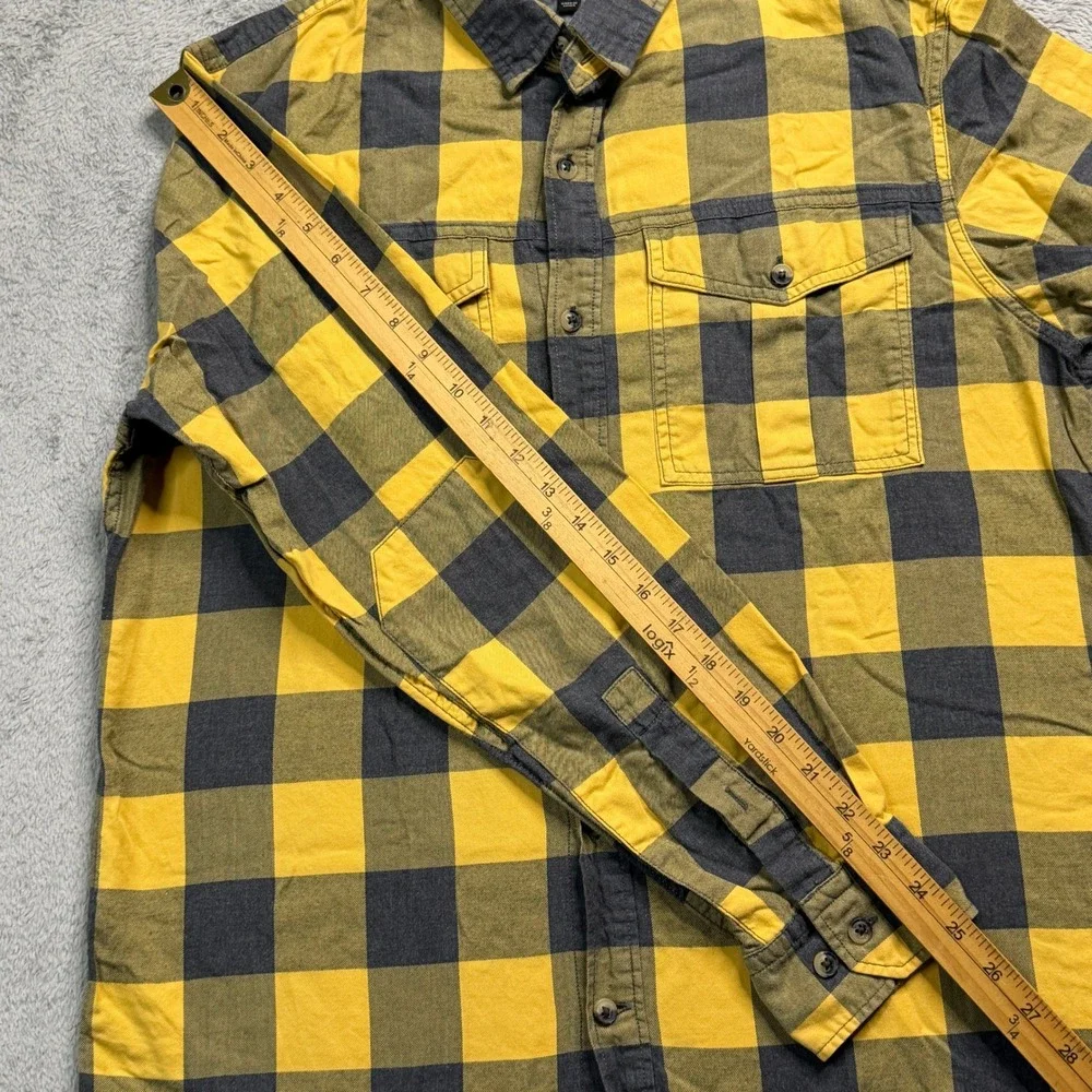 Banana Republic Mens Slim Fit Flannel Shirt Yellow Grey Buffalo Plaid Large EUC!